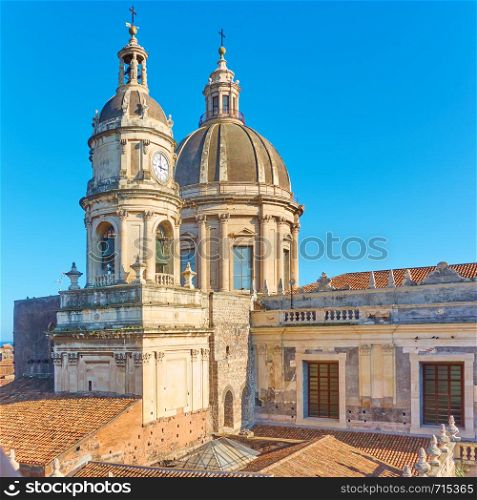 Domes of Saint Agatha Cathedral of Catania in Sicily, Italy