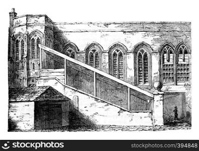 Domestic architecture of the 15th century, Crosby Hall, or remains of Sir John Crosby rich wool merchant, vintage engraved illustration. Colorful History of England, 1837.