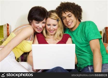 domestic life: three friends studying at home