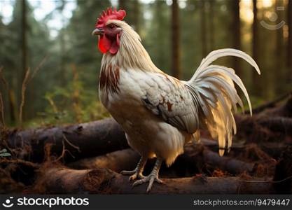 Domestic rooster on a natural farm. Generative AI