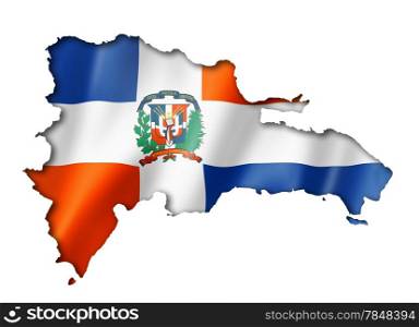 Dominican Republic flag map, three dimensional render, isolated on white