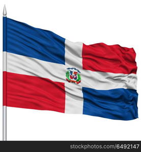 Dominican Republic Flag on Flagpole , 3D Rendering, Isolated on White Background