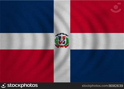 Dominican Republic national official flag. Patriotic symbol, banner, element, background. Correct colors. Flag of Dominican Republic wavy with real detailed fabric texture, accurate size, illustration