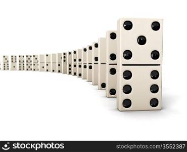 Domino - row of white dominoes isolated on white background