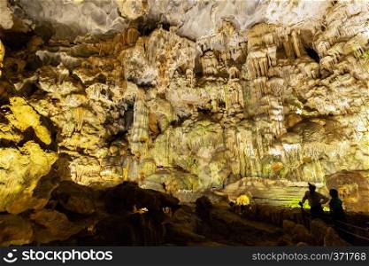 Dong Thien Cung cave on Dau Go Island this is one of the most beautiful caves in Halong Bay, Vietnam.