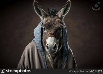 donkey in jacket bandit, gangster, cool donkey. Illustration. Generative AI.