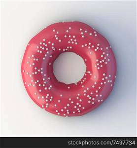 Donut with sprinkles isolated on white background . 3d rendering .
