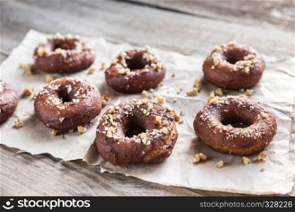 Donuts sprinkled with crushed nuts