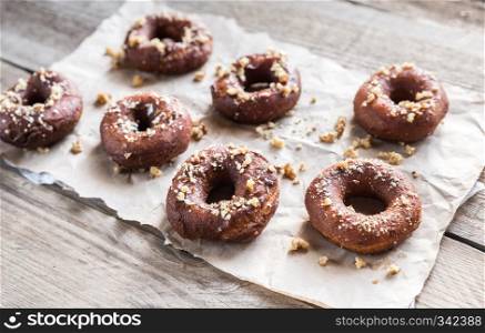 Donuts sprinkled with crushed nuts