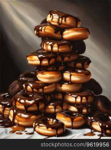Donuts with chocolate illustration, generated by Ai