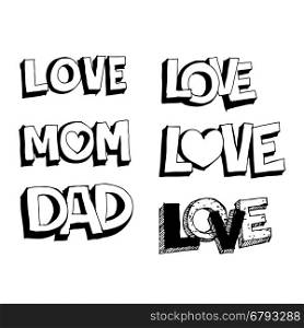 doodle love mom and dad icon illustration design