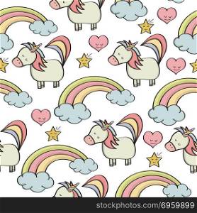 doodle seamless pattern with unicorns and other fantasy magical . Doodle seamless pattern with unicorns and other fantasy magical elements. Vector