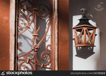door and lantern in vintage style