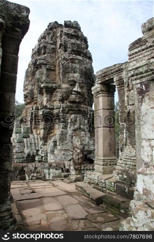 Door and tower in temple Bayon, Angkor, Cambodia