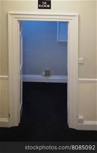 Door in hotel interior. Door with 1st floor label in hotel interior