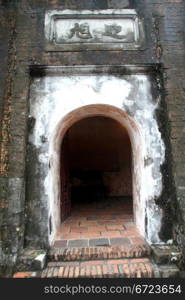 Door of high tower in Hanoi fortress, Vietnam