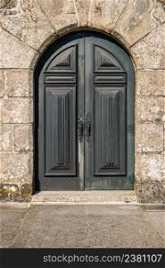 Door of the Church of Christ (Igreja Matriz do Sistelo), Sistelo, Arcos de Valdevez, Portugal. Renaissance style antique wooden door