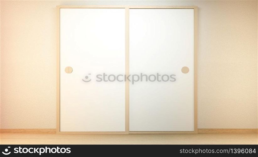 Door on wall empty background Japanese style. 3D rendering
