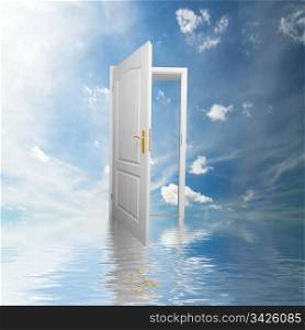 Door to new world. Open door in sky conceptual. Other original versions of this concept available in my portfolio.