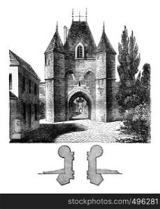 Door Villeneuve-le-Roi, vintage engraved illustration. Magasin Pittoresque 1841.