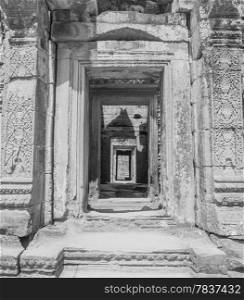 Doorways and corridor in temple ruins, Angkor Wat, Cambodia