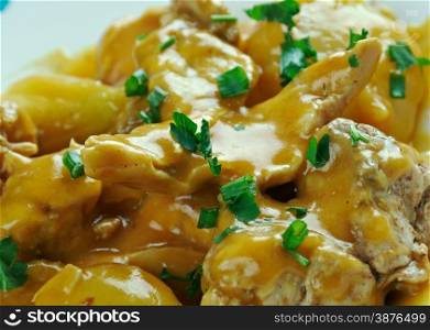 Dopiaza - Persian meaning South-Asian curry dish.prepared with a large amount of onions, both cooked in the curry.