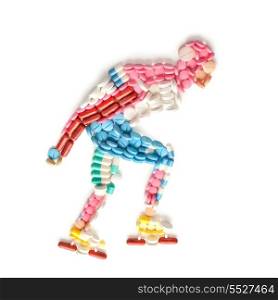 Doping drugs in the shape of a speed roller skater on track.