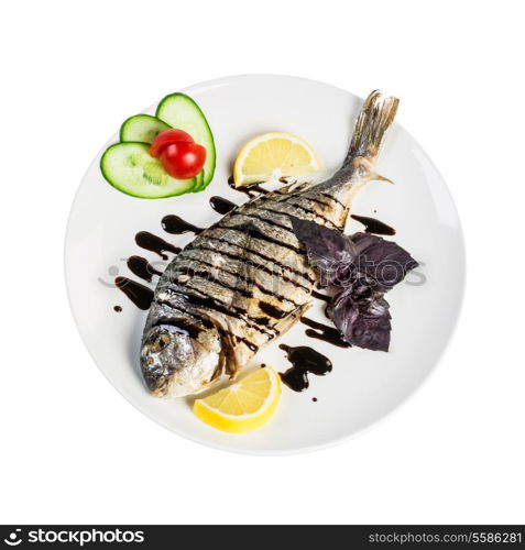 Dorado roast fish isolated on a white background