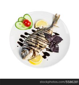 Dorado roast fish isolated on a white background