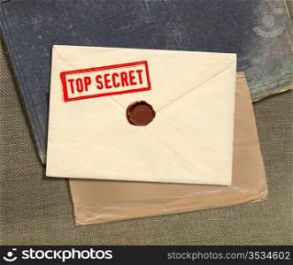 dorsal view of military top secret envelope with stamp