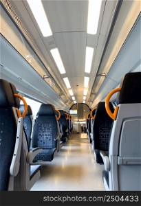 Dortmund, Germany - April 06, 2022: Rhein Ruhr Express (RRX) Siemens train interior