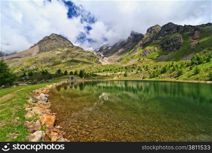 Doss dei Gembri small lake in Pejo Valley, Trentino, Italy