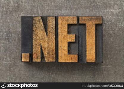 dot net - inetwork nternet domain in vintage wooden letterpress printing blocks on a grunge metal sheet