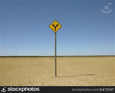 Double arrow sign on arid landscape