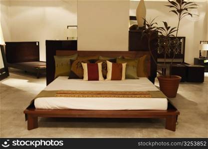 Double bed in a furniture store