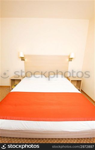 Double bed in the hotel room