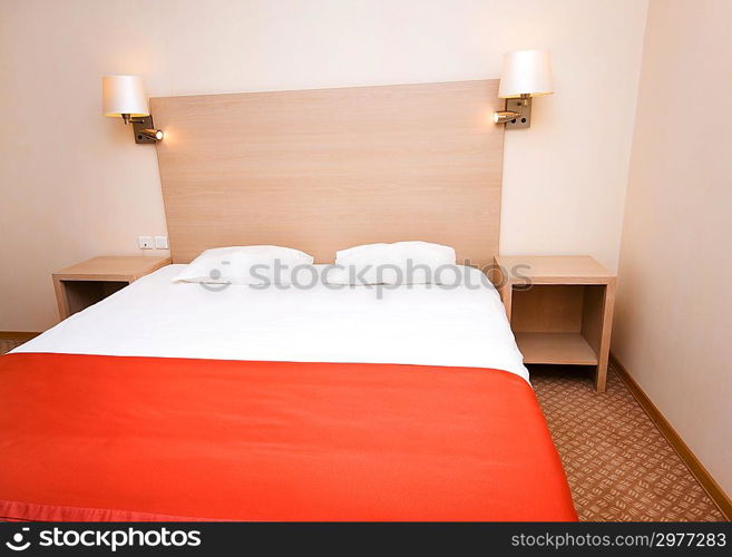 Double bed in the hotel room