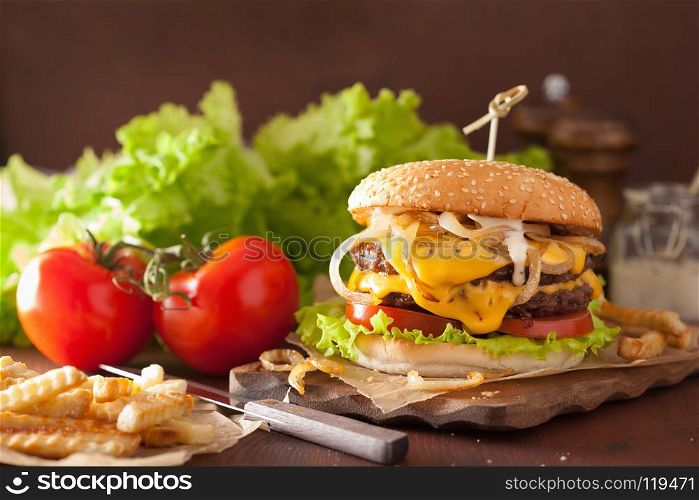 double cheeseburger with tomato onion