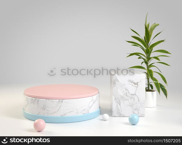 Double clean luxury display platform marble for show product on top with soft pastel color, 3d illustration