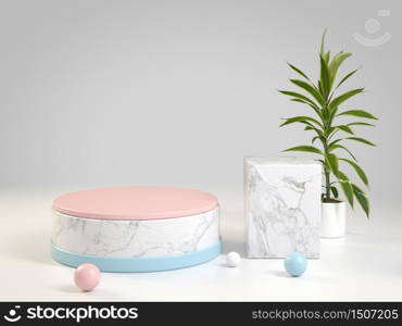 Double clean luxury display platform marble for show product on top with soft pastel color, 3d illustration