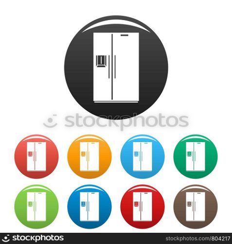 Double door fridge icons set 9 color vector isolated on white for any design. Double door fridge icons set color