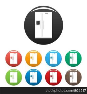 Double door fridge icons set 9 color vector isolated on white for any design. Double door fridge icons set color