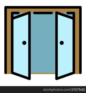 Double door open outside icon. Outline double door open outside vector icon color flat isolated. Double door open outside icon color outline vector