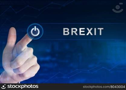 double exposure business hand clicking brexit or british exit button with blurred background