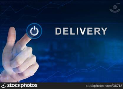 double exposure business hand clicking delivery button with blurred background