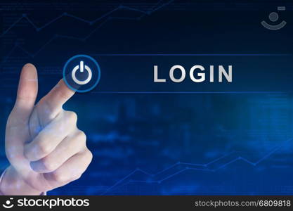 double exposure business hand clicking login button with blurred background