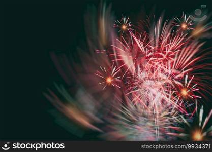 Double Exposure colorful fireworks on black background,fireworks festival in new year concept.