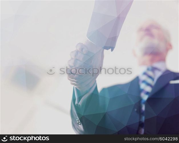 Double exposure design. Business partners, partnership concept with two businessman handshake