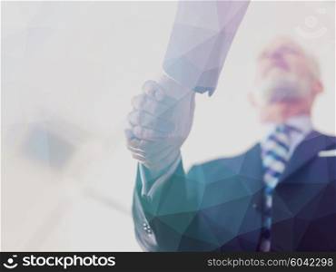 Double exposure design. Business partners, partnership concept with two businessman handshake