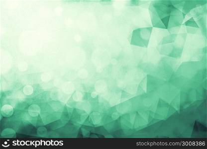 Double exposure of bokeh light and Green Low Poly trangular trendy hipster background for retro flyer, stylish brochure, poster, background and vintage applications.